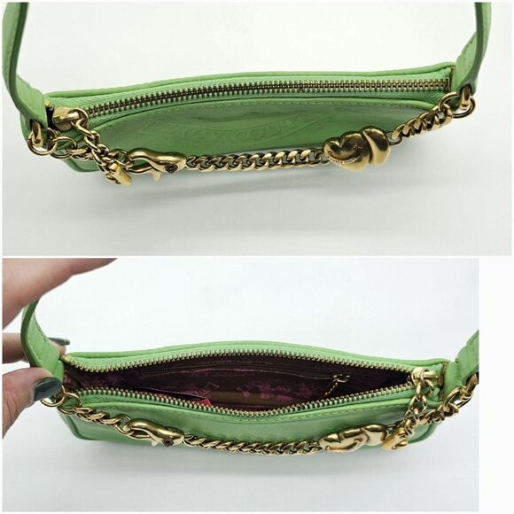 Vintage Y2K Juicy Couture Baguette Shoulder Bag Green Leather Mini Crown Charm - Picture 7 of 16
